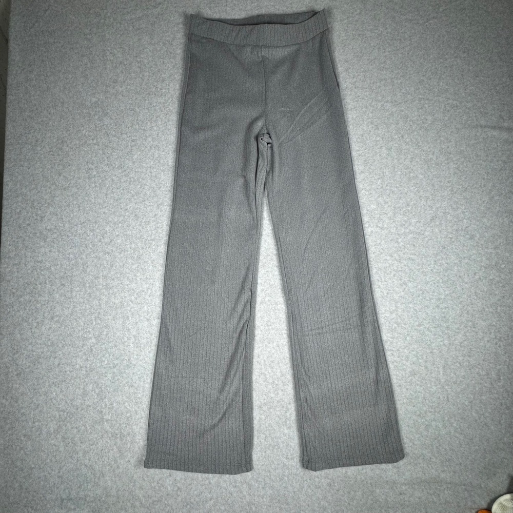 Ambiance Gray Ribbed Knit Wide Leg Pants High Waist Small